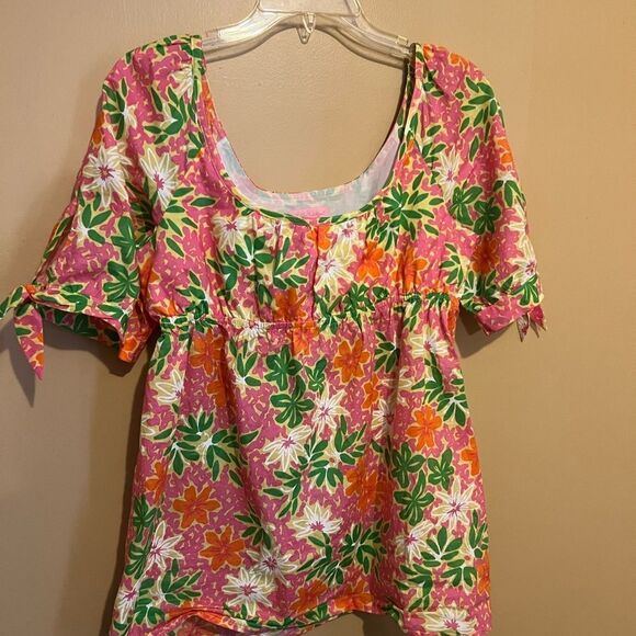 Lilly Pulitzer Floral Print Babydoll Short Sleeve Top - size 8 - Picture 4 of 8